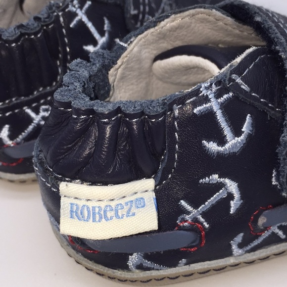 Robeez Infant Boys Nautical Leather Shoes Size 2 - Picture 2 of 11